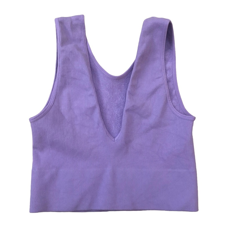 By Together Women’s Ribbed V Neck Cropped Fitted Tank Lavender Size M/L